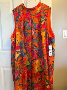 Vibrant Orange Floral Sleeveless Dress